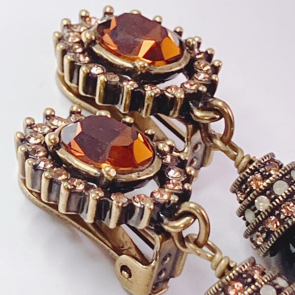 VTG Signed Heidi Daus Rhinestone Black Bead Faux Pearl Gold Clip Dangle Earrings - Picture 3 of 11